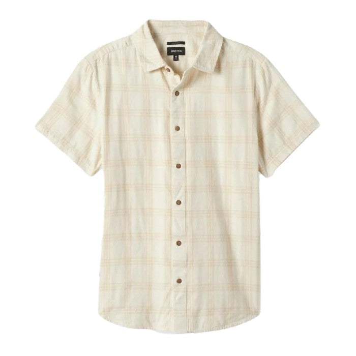 BRIXTON CROSBY PLAID SHORT SLEEVE WOVEN SHIRT - OFF WHITE/BISON