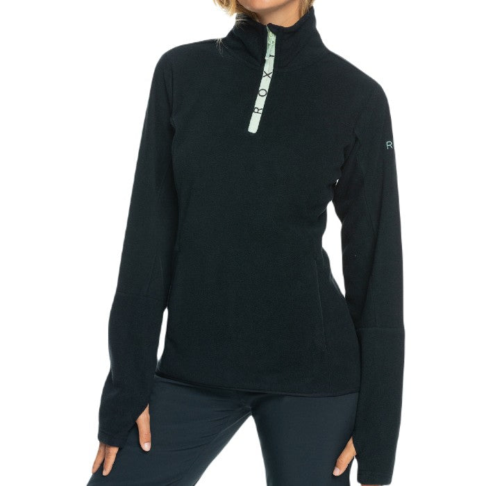 ROXY SAYNA TECHNICAL HALF ZIP FLEECE SWEATER - TRUE BLACK