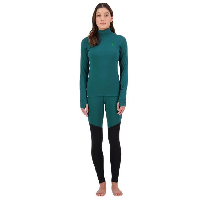 MONS ROYALE CASCADE MERINO FLEX MOCK NECK LONG SLEEVE THERMOSHIRT - EVERGREEN The Old Man Boardsports Mons Royale