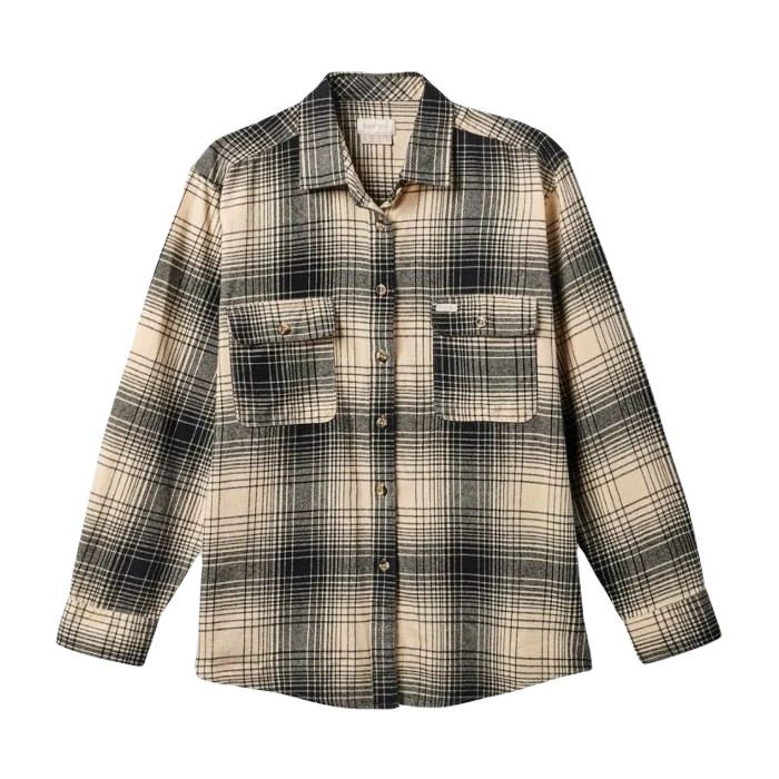 BRIXTON BOWERY BOYFRIEND LONG SLEEVE FLANNEL BLOUSE BISCOTTI/BLACK