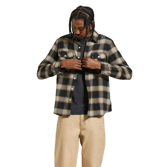 BRIXTON 20TH ANNIVERSARY BOWERY LONG SLEEVE FLANNEL OVERHEMD - BLACK/CREAM The Old Man Boardsports Brixton