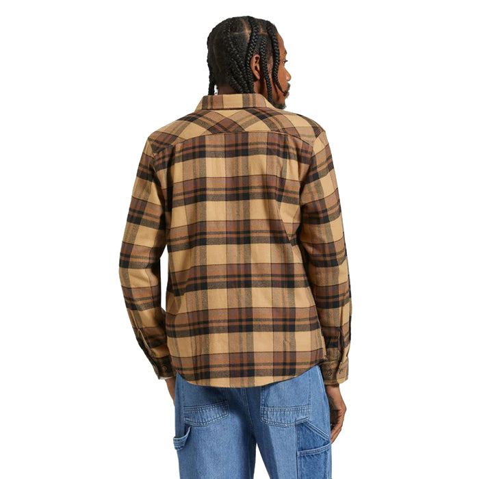 BRIXTON BOWERY FLANNEL OVERHEMD TIGERS EYE/PINECONE BROWN/WASHED BLACK