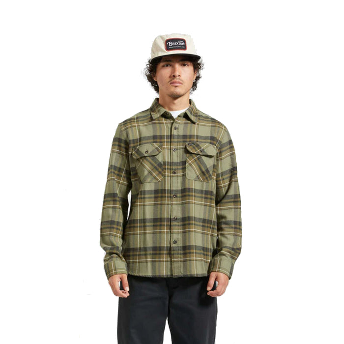 BRIXTON BOWERY FLANNEL OVERHEMD VETIVER/LAUREL WREATH/WASHED BLACK