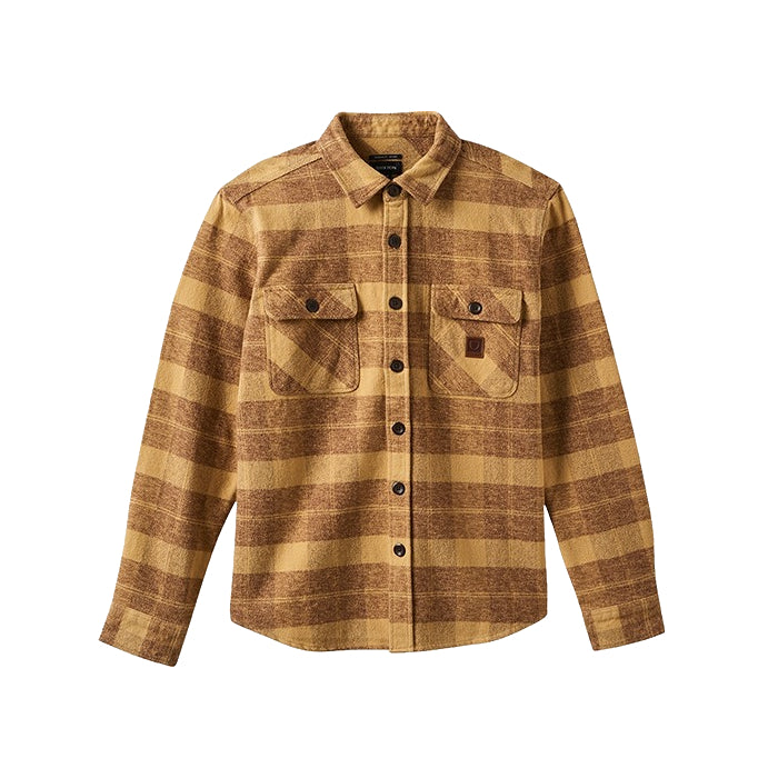 BRIXTON BOWERY HEAVY WEIGHT LONG SLEEVE FLANEL OVERHEMD - CURRY YELLOW/PINECONE BROWN The Old Man Boardsports Brixton