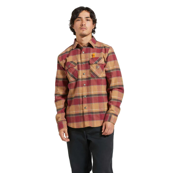 BRIXTON BUILDERS BOWERY FLANNEL OVERHEMD WOODSMOKE/CRDVN RD/WSHD BLCK