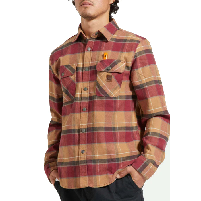 BRIXTON BUILDERS BOWERY FLANNEL OVERHEMD WOODSMOKE/CRDVN RD/WSHD BLCK