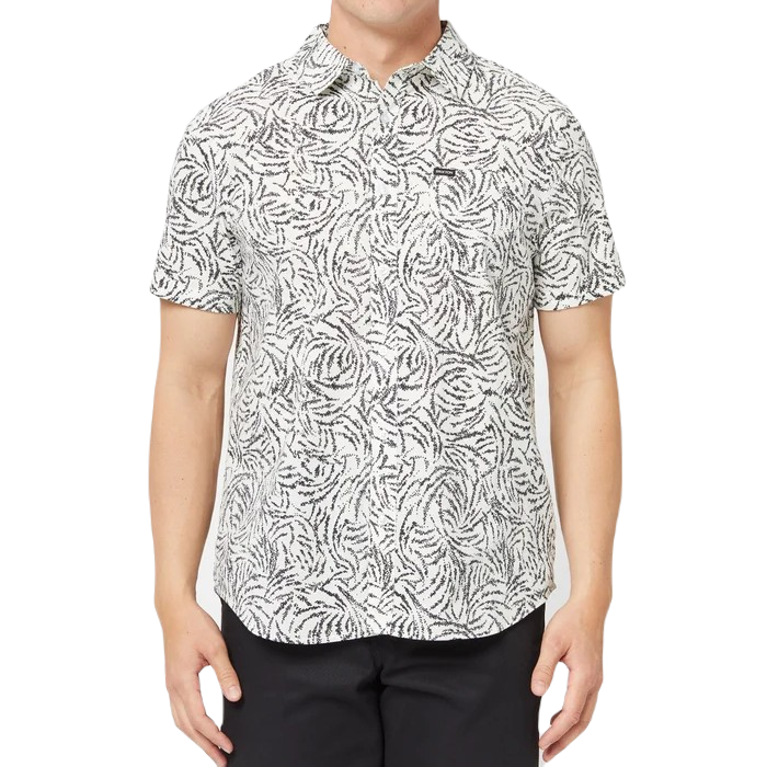 BRIXTON CHARTER PRINT SHORT SLEEVE OVERHEMD - OFF WHITE/BLACK RIPPLE