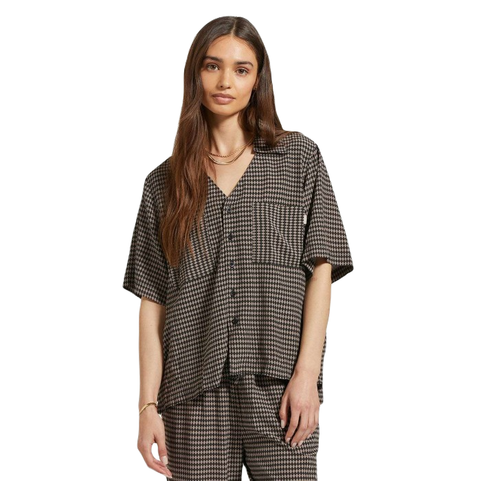 BRIXTON HUDSON LOUNGE WOVEN BLOUSE WASHED BLACK/CINDER GREY DIAMOND