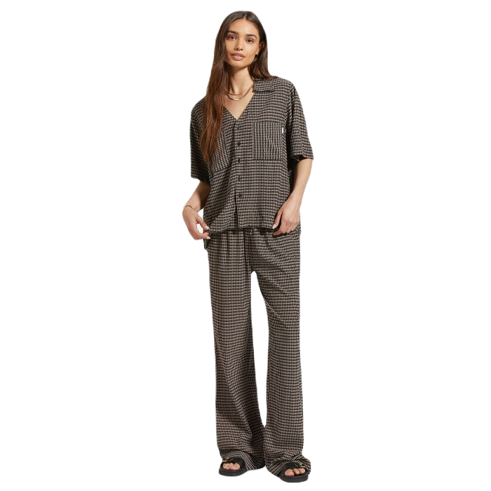 BRIXTON HUDSON LOUNGE WOVEN BLOUSE WASHED BLACK/CINDER GREY DIAMOND