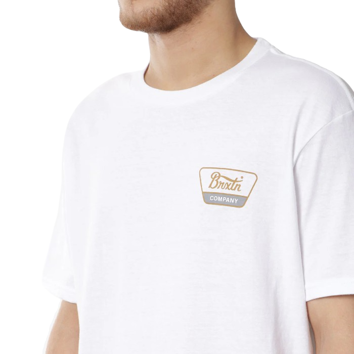 BRIXTON LINWOOD SHORT SLEEVE STANDARD T-SHIRT - WHITE/BRASS/SMOKE