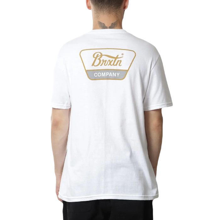 BRIXTON LINWOOD SHORT SLEEVE STANDARD T-SHIRT - WHITE/BRASS/SMOKE