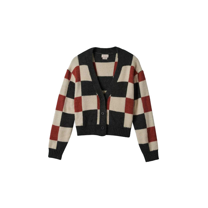 BRIXTON RIVINGTON CREW CARDIGAN SWEATER COWHIDE/WHITECAP/BLACK CHECK