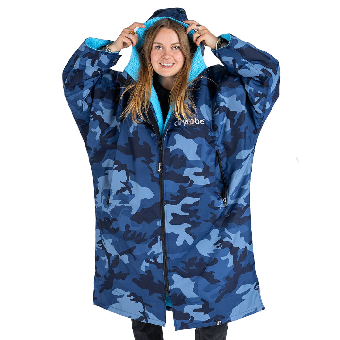 DRYROBE ADVANCE LONG SLEEVE STRANDPONCHO - BLUE CAMO/BLUE The Old Man Boardsports Dryrobe