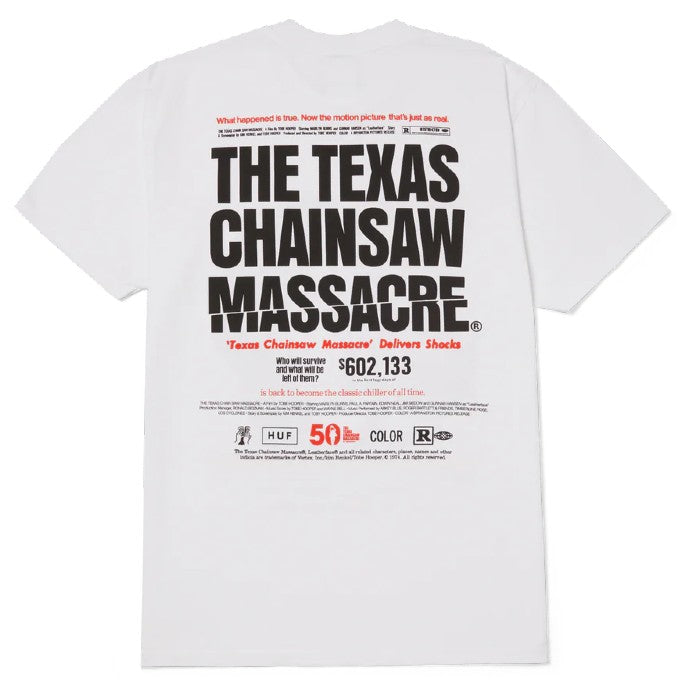 HUF BOX X THE TEXAS CHAINSAW MASSACRE BOX OFFICE S/S T-SHIRT - WHITE The Old Man Boardsports Huf