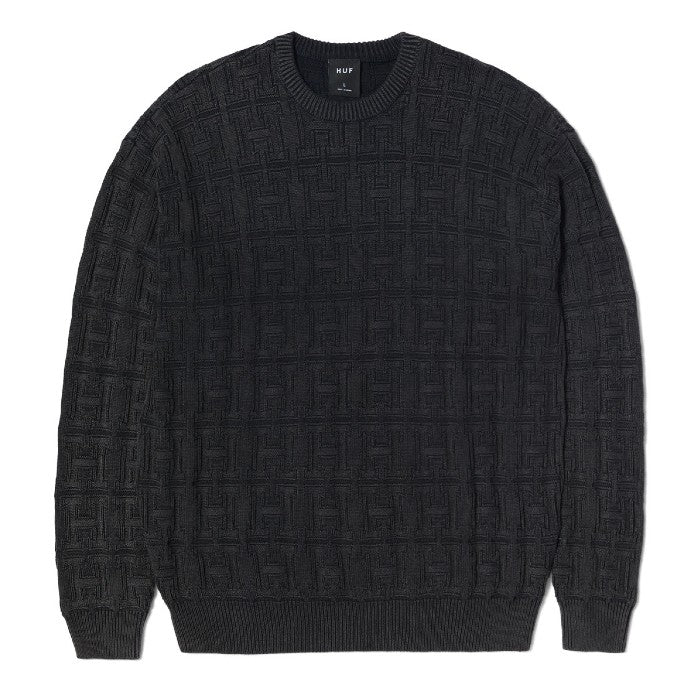 HUF INTERLACED JACQUARD OVERDYED CREW TRUI - BLACK