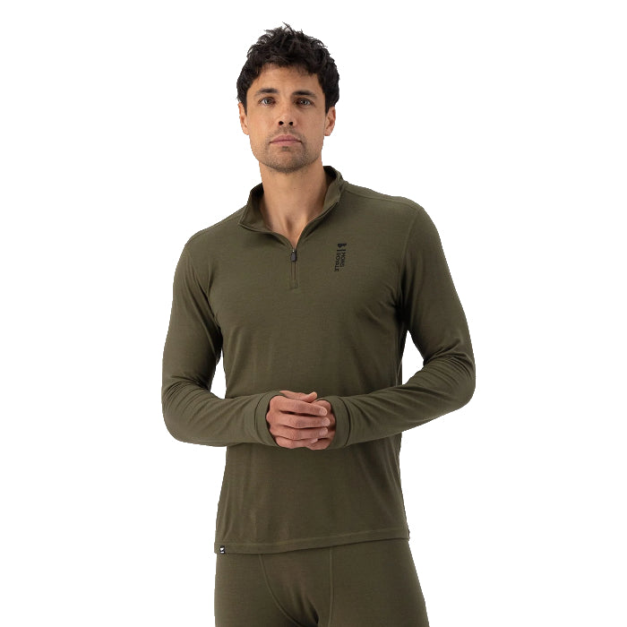 MONS ROYALE MENS CASCADE 1/4 ZIP LONG SLEEVE THERMOSHIRT DARK OLIVE