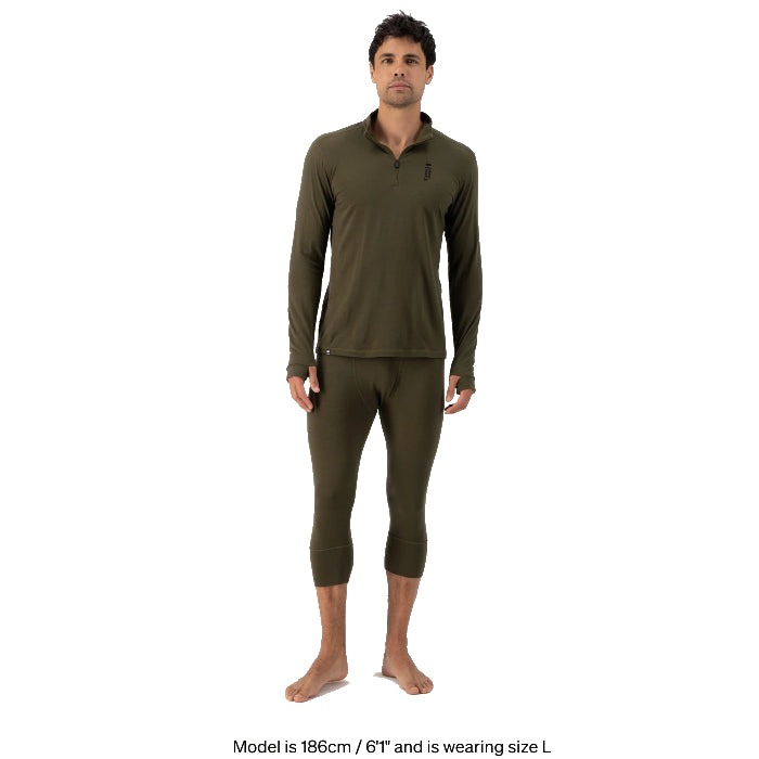 MONS ROYALE MENS CASCADE 1/4 ZIP LONG SLEEVE THERMOSHIRT DARK OLIVE