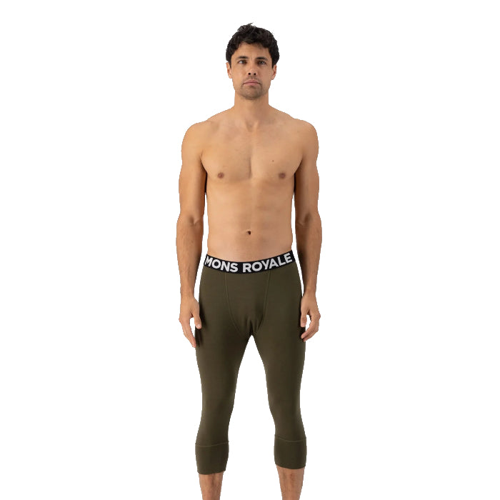 MONS ROYALE MENS CASCADE MERINO BASELAYER 3/4 THERMOLEGGING DARK OLIVE