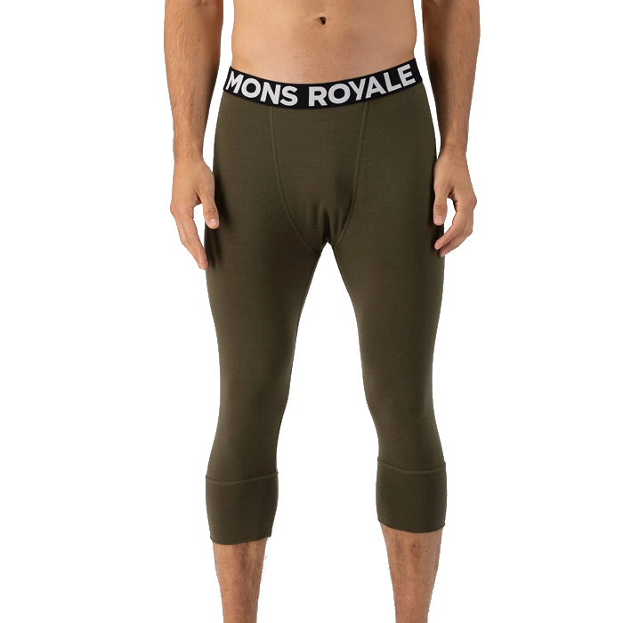 MONS ROYALE MENS CASCADE MERINO BASELAYER 3/4 THERMOLEGGING DARK OLIVE