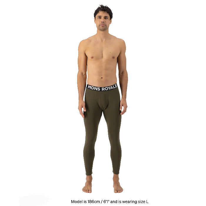 MONS ROYALE MENS CASCADE MERINO BASE LAYER THERMOLEGGING DARK OLIVE