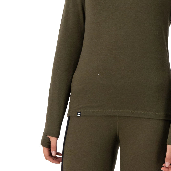 MONS ROYALE WOMENS CASCADE LONG SLEEVE THERMOSHIRT DARK OLIVE