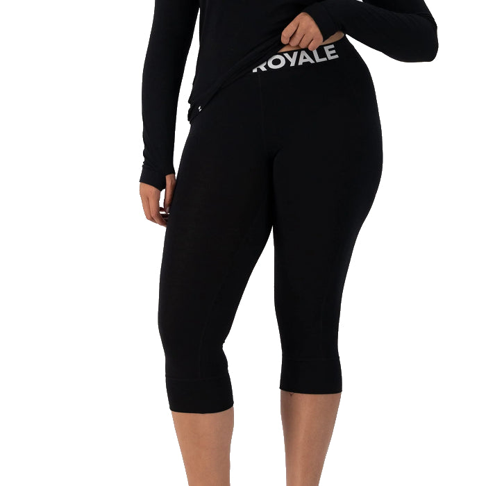 MONS ROYALE WOMENS CASCADE MERINO BASE LAYER 3/4 THERMOLEGGING BLACK