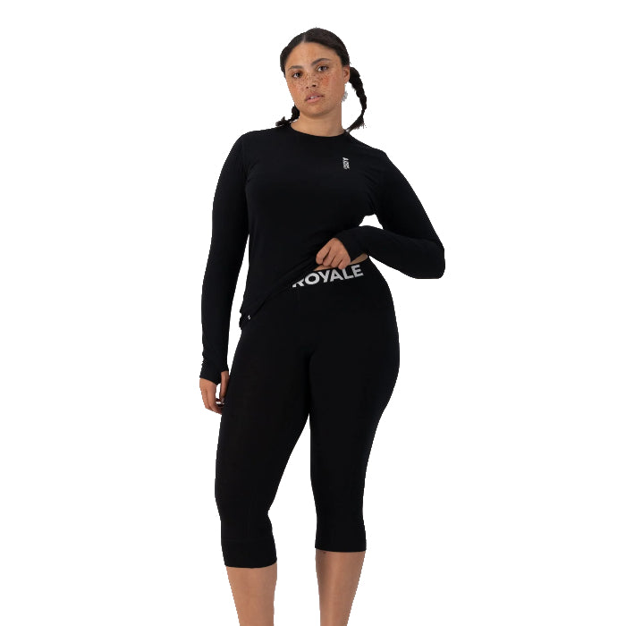 MONS ROYALE WOMENS CASCADE MERINO BASE LAYER 3/4 THERMOLEGGING BLACK