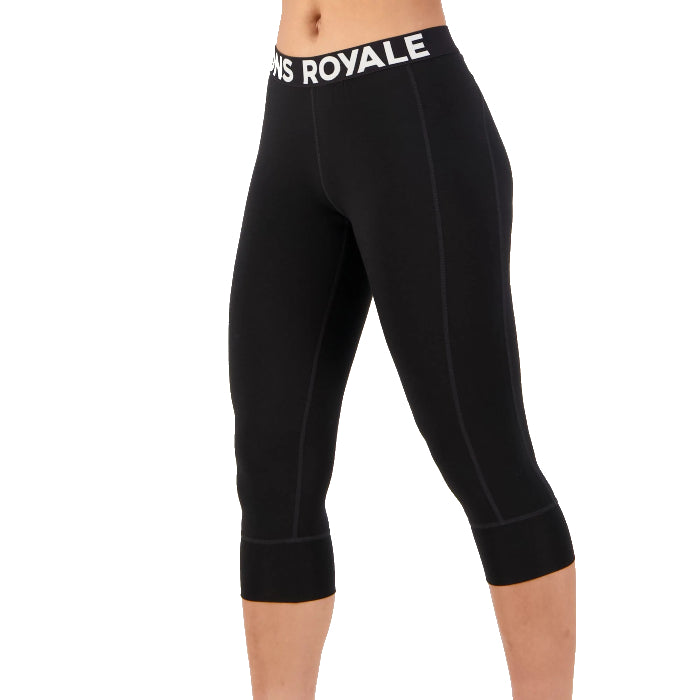 MONS ROYALE WOMENS CASCADE MERINO BASE LAYER 3/4 THERMOLEGGING BLACK