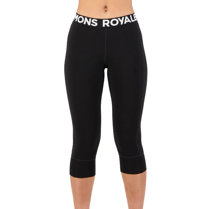 MONS ROYALE WOMENS CASCADE MERINO BASE LAYER 3/4 THERMOLEGGING BLACK