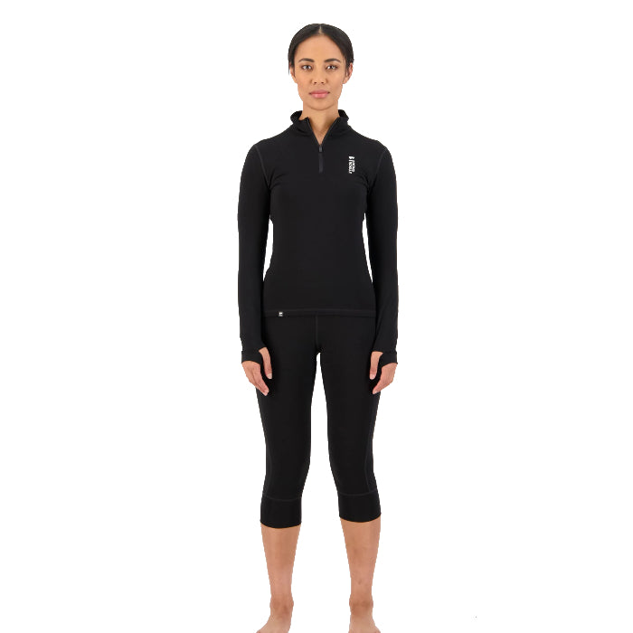 MONS ROYALE WOMENS CASCADE MERINO BASE LAYER 3/4 THERMOLEGGING BLACK