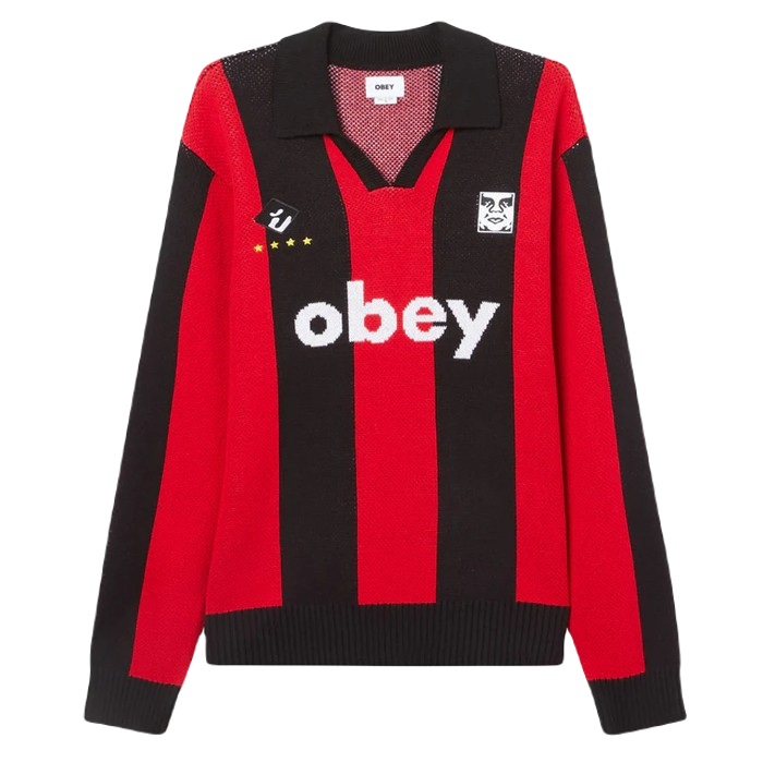 OBEY SOCCER JERSEY SWEATER RED MULTI