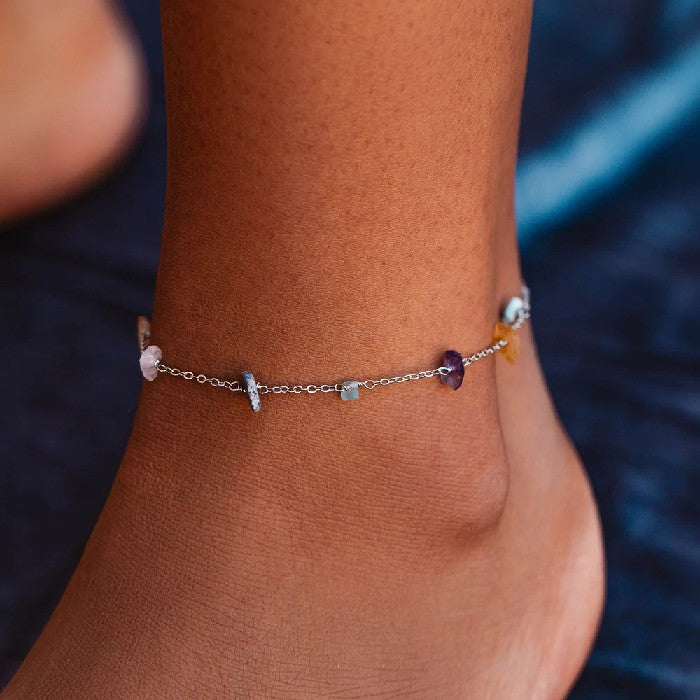 PURA VIDA RAINBOW CHIP CHAIN ​​ANKLET - SILVER