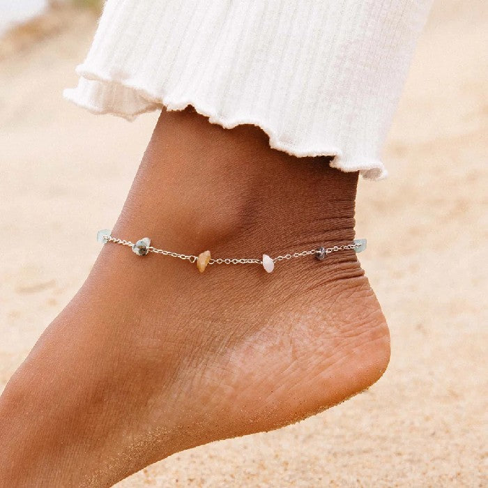 PURA VIDA RAINBOW CHIP CHAIN ​​ANKLET - SILVER