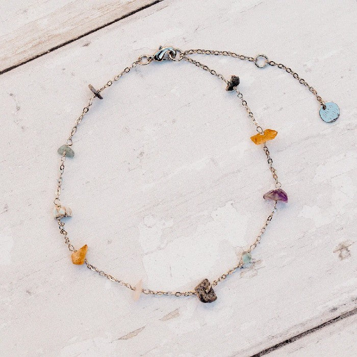 PURA VIDA RAINBOW CHIP CHAIN ​​ANKLET - SILVER