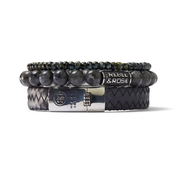 REBEL&ROSE BRAIDED FLAT 925 12 MM SIZE M ARMBAND - ANTHRACITE The Old Man Boardsports Rebel&Rose