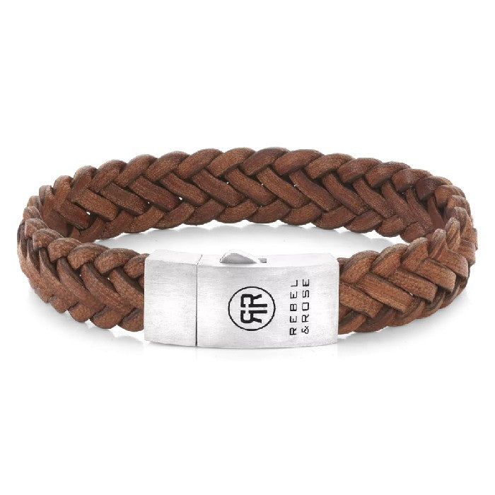 REBEL&ROSE BRAIDED RAW MATT COGNAC 13 MM SIZE L ARMBAND - BROWN The Old Man Boardsports Rebel&Rose