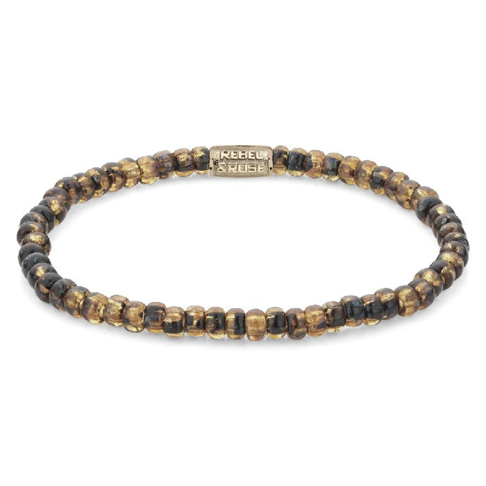 REBEL&ROSE GLASS ROCKS TIGER GOLD 4 MM SIZE S ARMBAND - BROWN The Old Man Boardsports Rebel&Rose