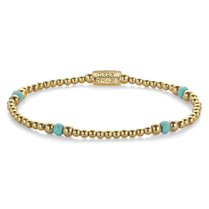 REBEL&ROSE TOUCH OF TURQUOISE 4 MM SIZE S ARMBAND - GOLD The Old Man Boardsports Rebel&Rose