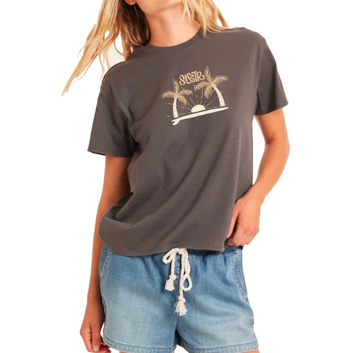 SISSTREVOLUTION  BEACH DAZE BOYFRIEND KNIT T-SHIRT CHARCOAL