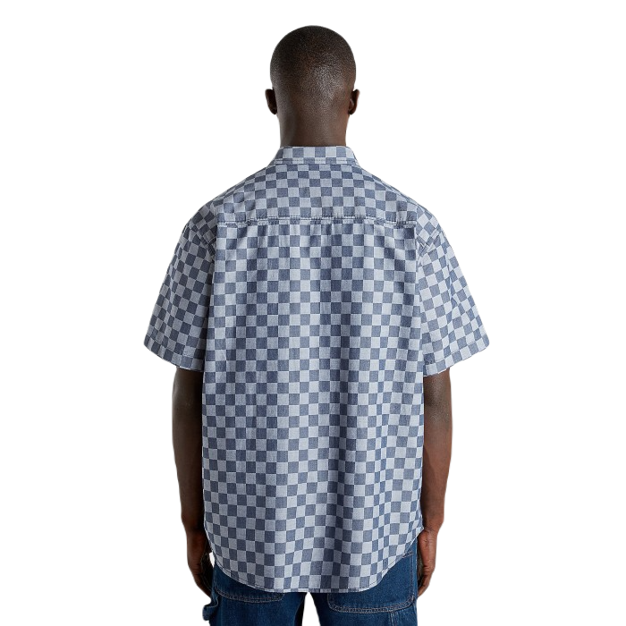 VANS WADE CHECKERBOARD WOVEN SHORT SLEEVE OVERHEMD DRESS BLUE