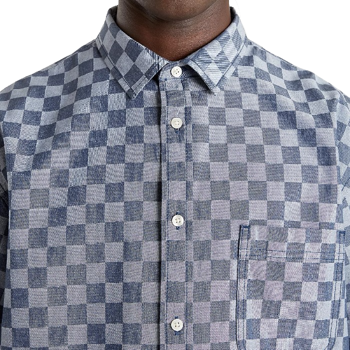 VANS WADE CHECKERBOARD WOVEN SHORT SLEEVE OVERHEMD DRESS BLUE