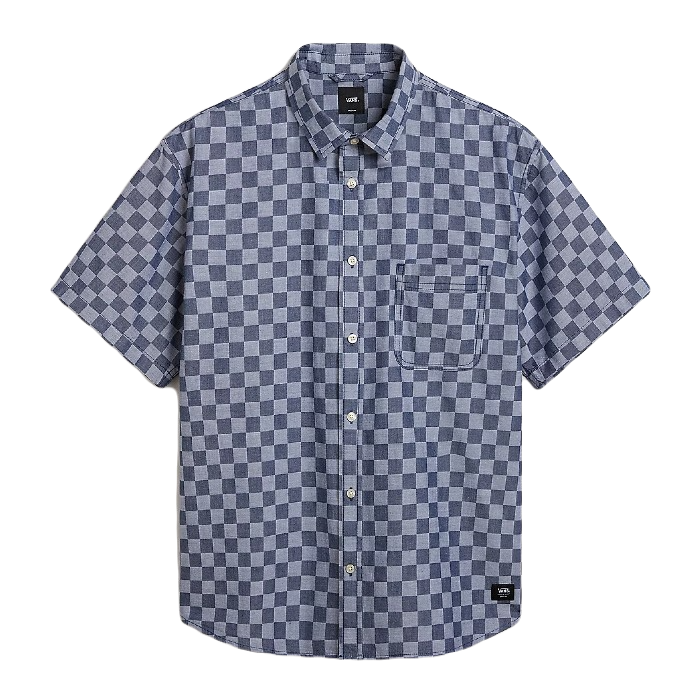 VANS WADE CHECKERBOARD WOVEN SHORT SLEEVE OVERHEMD DRESS BLUE