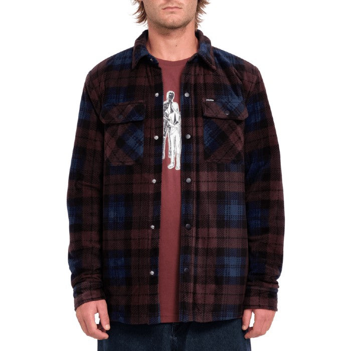 VOLCOM BOWERED FLEECE LONG SLEEVE OVERSHIRT MERLOT