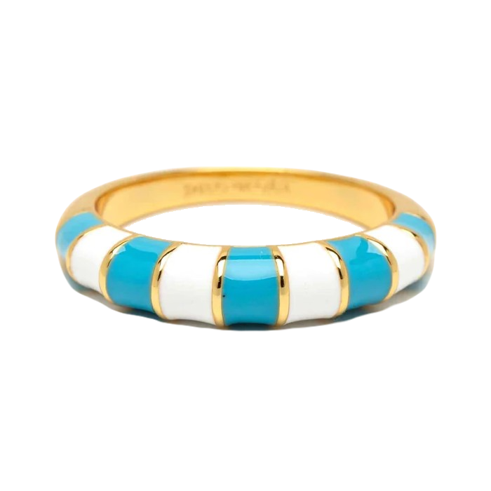 PURA VIDA STRIPED ENAMEL GOLD RING - BLUE/WHITE