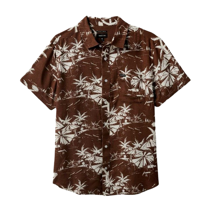 BRIXTON CHARTER SLUB SHORT SLEEVE OVERHEMD - SEPIA UMBRELLA SCENE