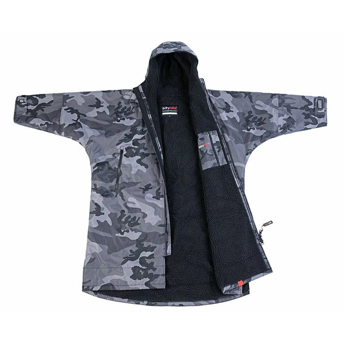 DRYROBE ADVANCE LANGARM SCHWARZER SURF-/STRANDPONCHO – CAMOUFLAGE SCHWARZ