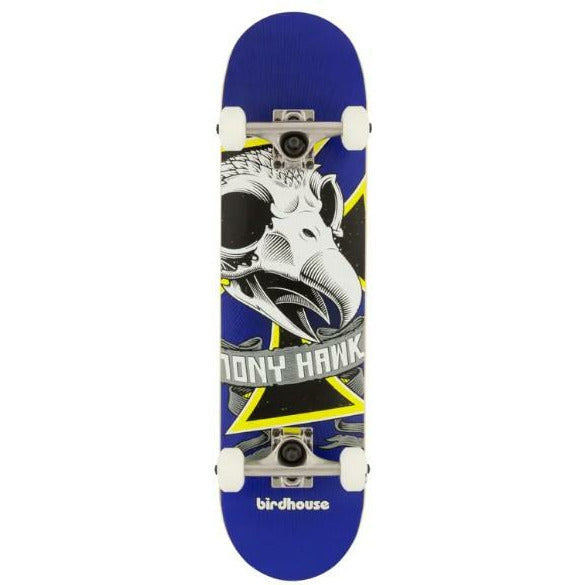 BIRDHOUSE STAGE 1 7.25" SKATEBOARD COMPLETE - OVERSIZED SKULL MINI BLUE