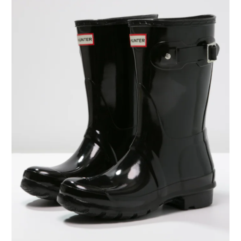 HUNTER ORIGINAL KURZE GLÄNZENDE WELLINGTON-REGENSTIEFEL FÜR DAMEN – SCHWARZ