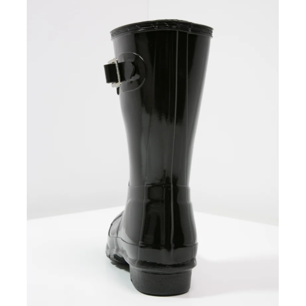 HUNTER WOMEN'S ORIGINAL SHORT GLOSS WELLINGTON RAIN BOOTS - BLACK