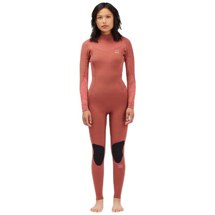 BILLABONG 4/3 MM SYNERGY BACK ZIP FULL WETSUIT - RED CLAY